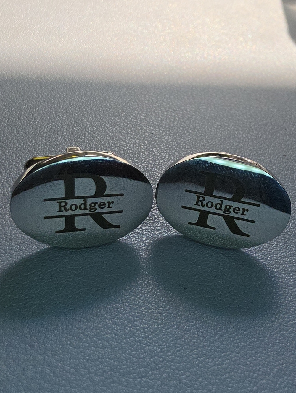 Silver Oval Monogram Cufflinks - Men Accessories